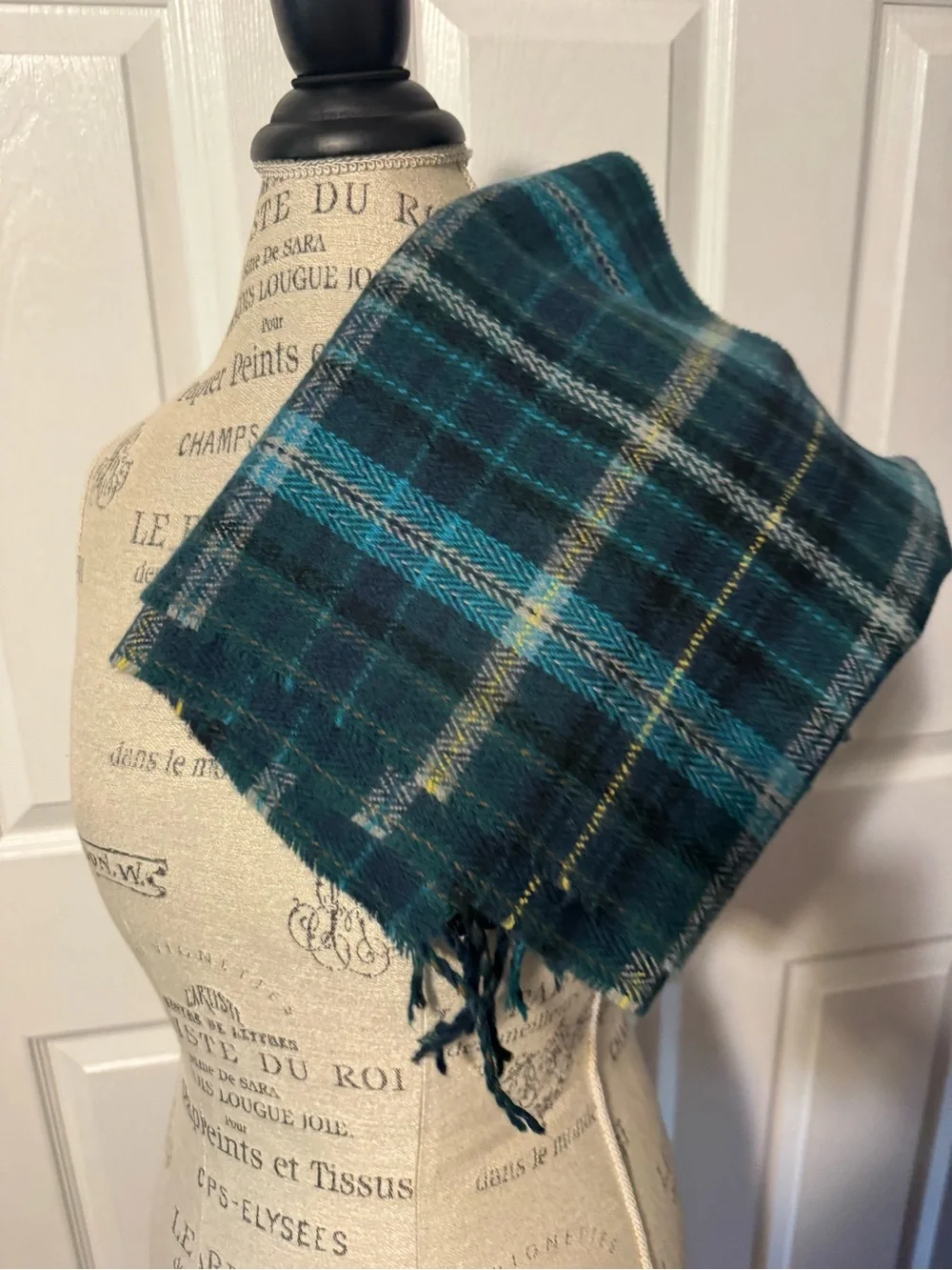 H&M Classic Teal Plaid Acrylic Scarf